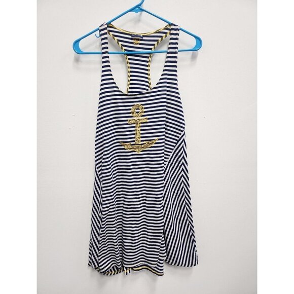 Sperry Womens Swimsuit Cover Up Tank Small Navy White Striped Anchor Racerback - Picture 1 of 6